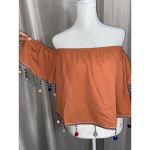 Off Shoulder Orange Crop Top | Lace Up Side Y2K Top Size Small